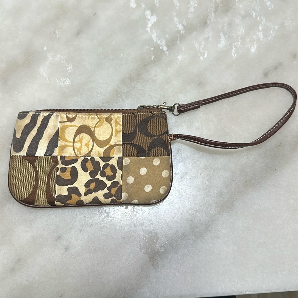 coach holiday patchwork Suede Leather Wristlet